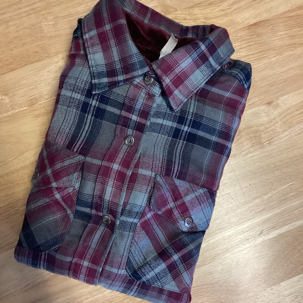 Ladies Mountain‎ Khakis Snap Up Fleece Lined Flannel Long Sleeve Shacket- Small